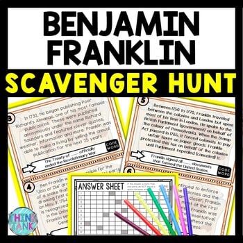 Benjamin Franklin Scavenger Hunt Reading Comprehension Activity