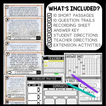Fourth Amendment Scavenger Hunt Reading Comprehension Activity - Bill of Rights - Image 2