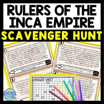 Rulers of the Inca Empire Scavenger Hunt Reading Comprehension Activity