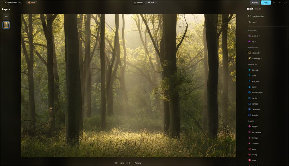 Luminar Neo interface