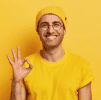 Happy man showing OK sign after carpet cleaning service.