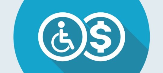 Accessible financial services icon with wheelchair and dollar symbols.