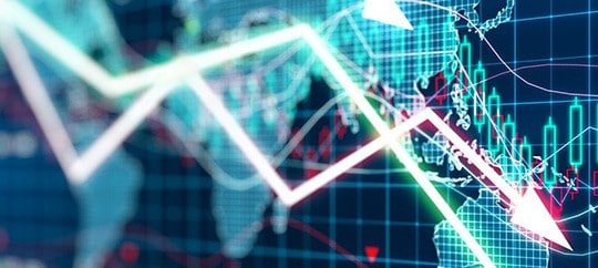Stock market graph showing decline and volatility trends.