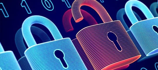 Digital locks and cybersecurity icons representing data security.