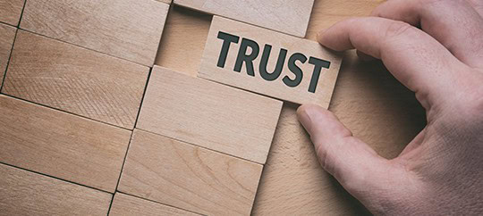 Trust Point logo displayed on wooden blocks for branding and trust.