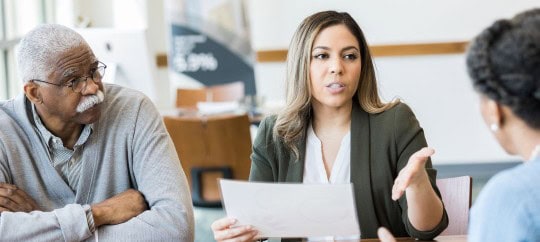 Family meeting with financial advisor about charitable giving