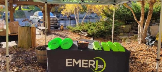 Trust Point booth with green promotional items at Enchanted Forest event.