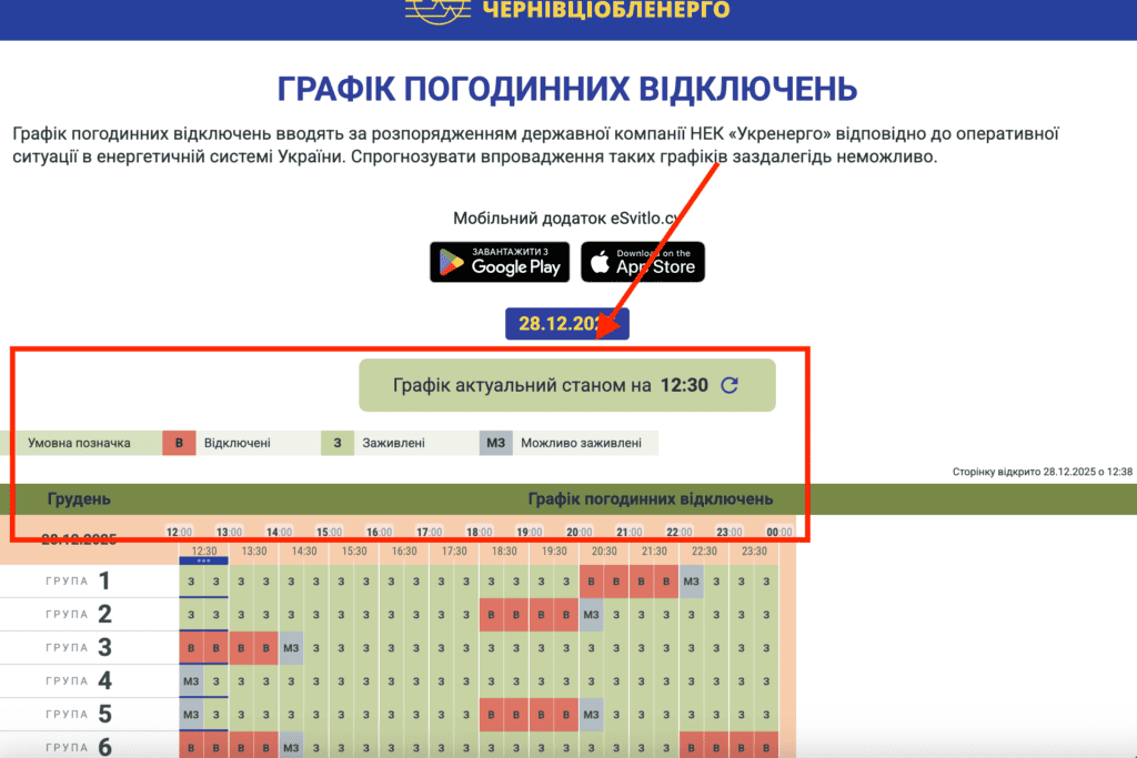 Чернівецька область та місто Чернівці де дізнатись яка у вас група та графік відключення
