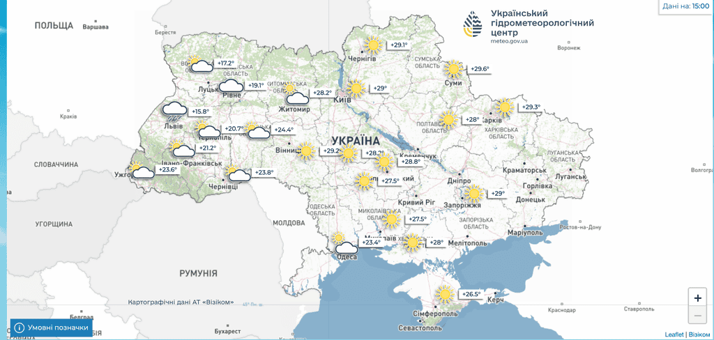 Климатическая карта прогноза погоды по областям.