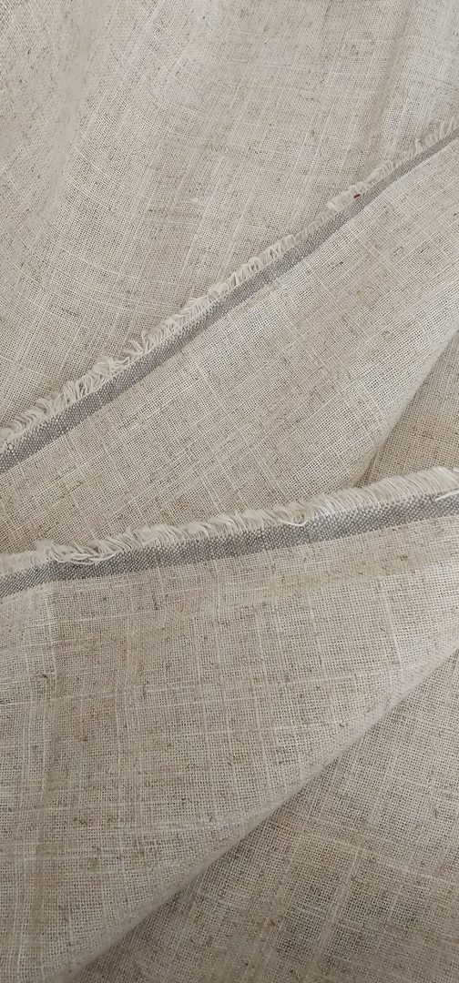 Natural **light beige linen-look** or **hemp-look upholstery fabric** with visible texture