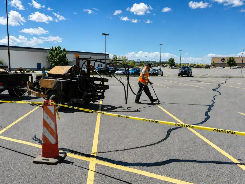 Commercial parking lot crack sealing project in Utah