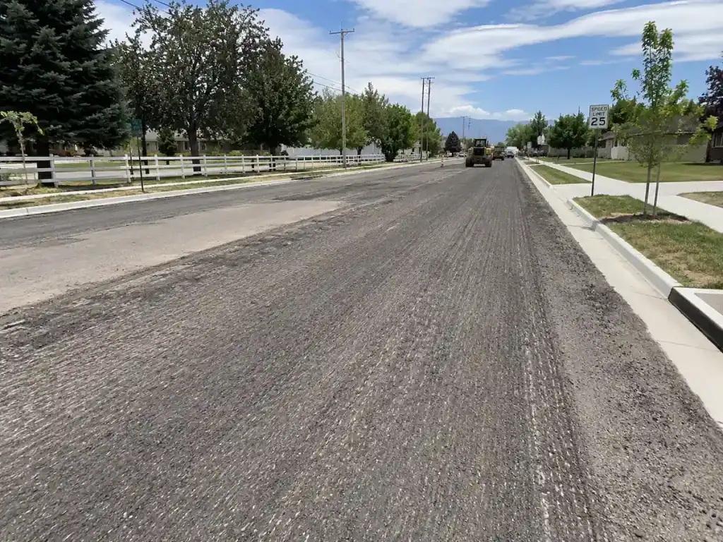 Freshly milled asphalt roadway in Utah prepared for new pavement installation