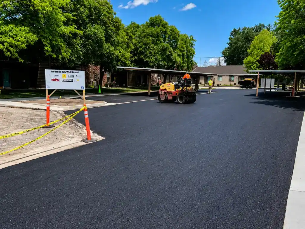 Fresh asphalt paving project at an apartment complex in Salt Lake City, Utah