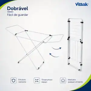 Varal de chão Vittak Slim reforçado com abas dobráveis