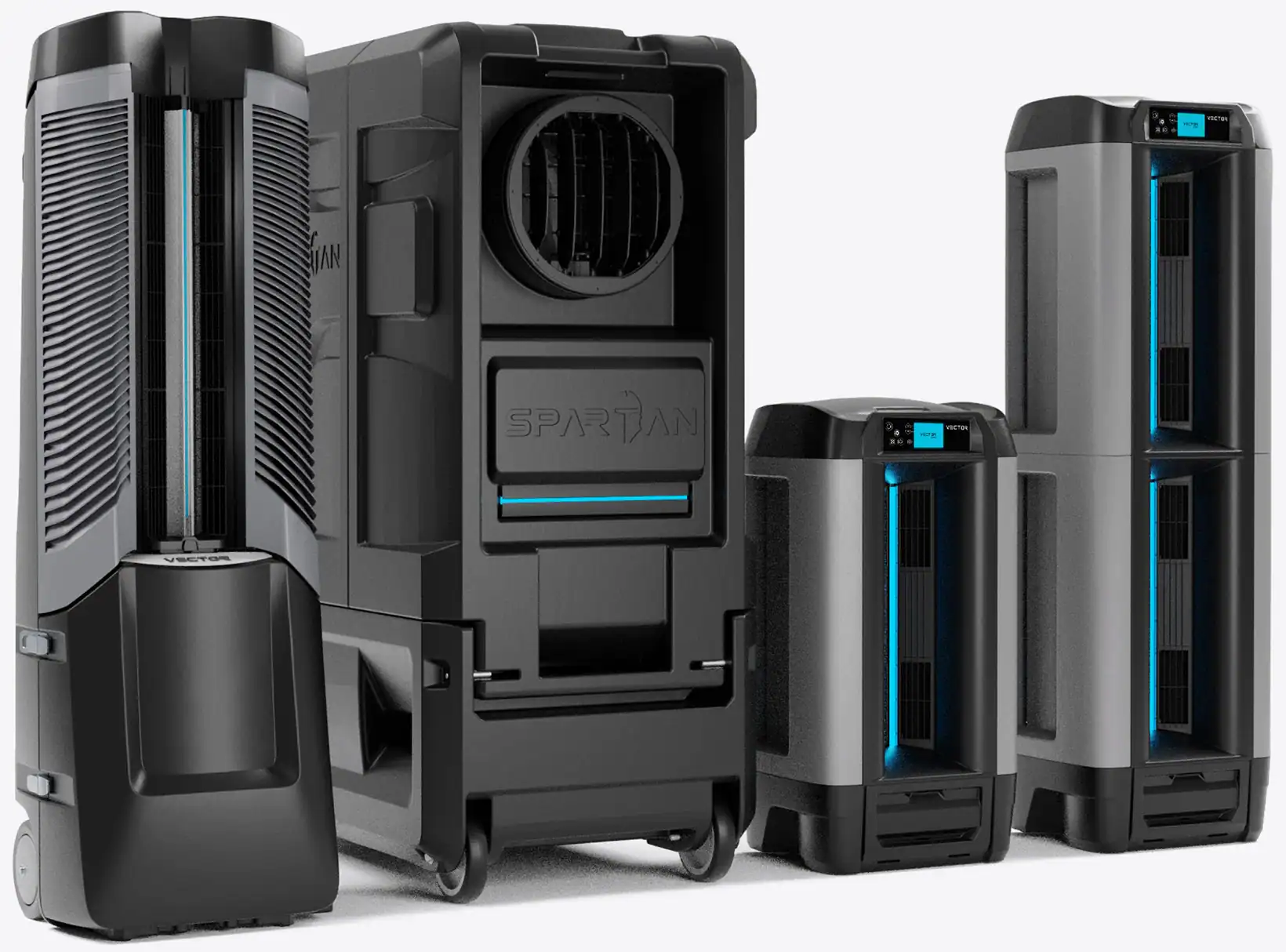 Vector, Spartan, Aero, and Aero Pro next to one-another.