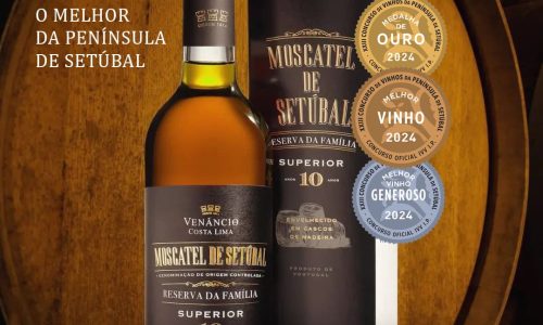 Reserva de vinho Moscatel de Setúbal Venêncio Costa Lima envelhecido 10 anos, destaque na península de Setúbal, com distinções de ouro, vinho generoso e selo de qualidade Portugal.