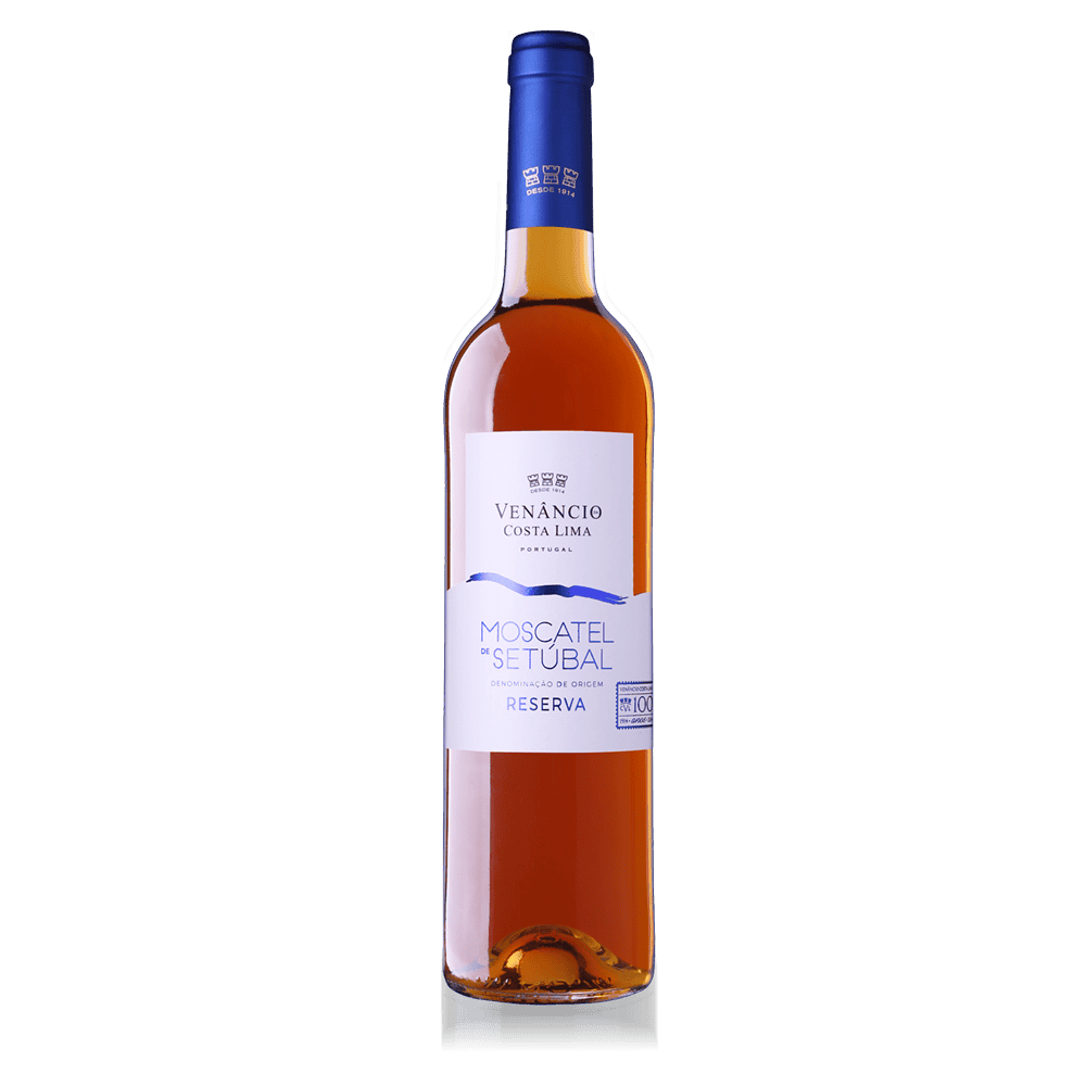Moscatel de Setúbal Reserva Venâncio Costa Lima, vinho doce português de qualidade premium, produzido na região de Setúbal com uvas moscatel, ideal para sobremesas e momentos especiais.
