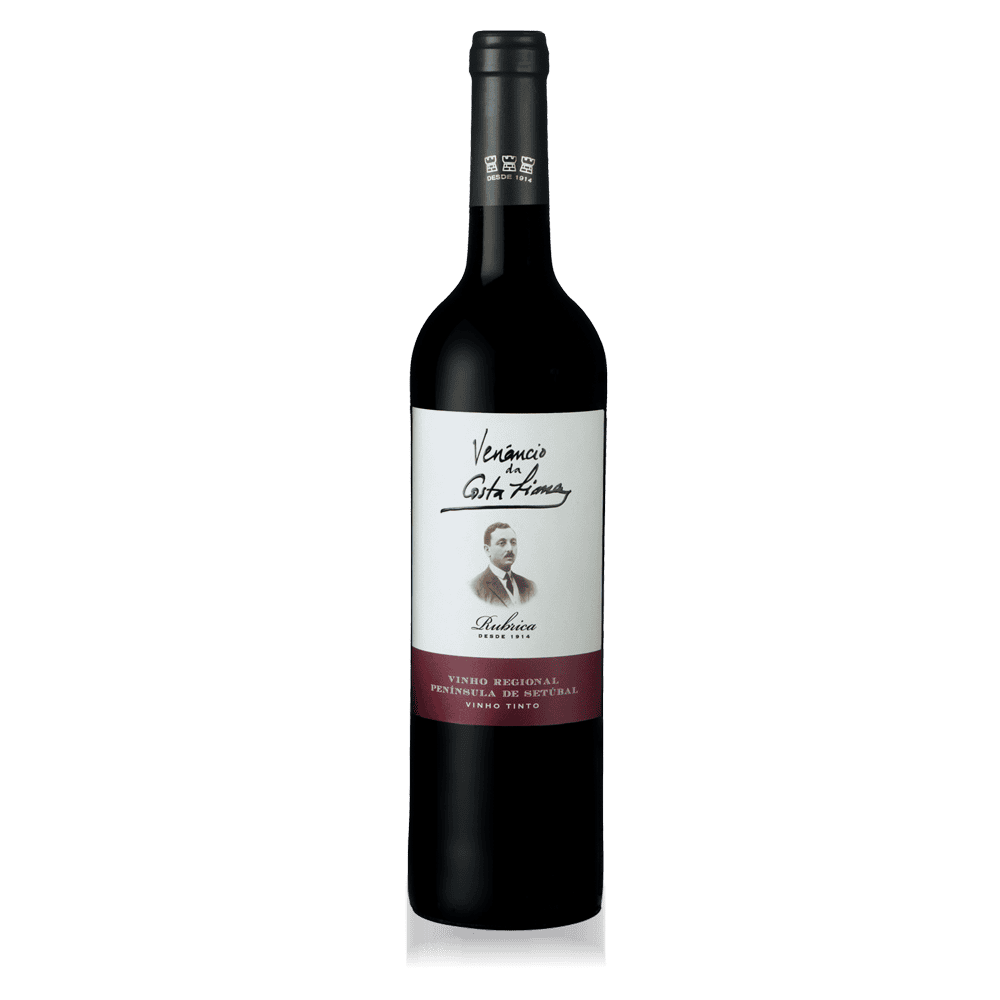 Vinho tinto Venâncio da Costa Lima com rótulo clássico e elegante, destaque para região Península de Setúbal, ideal para amantes de vinhos regionais portugueses de alta qualidade.