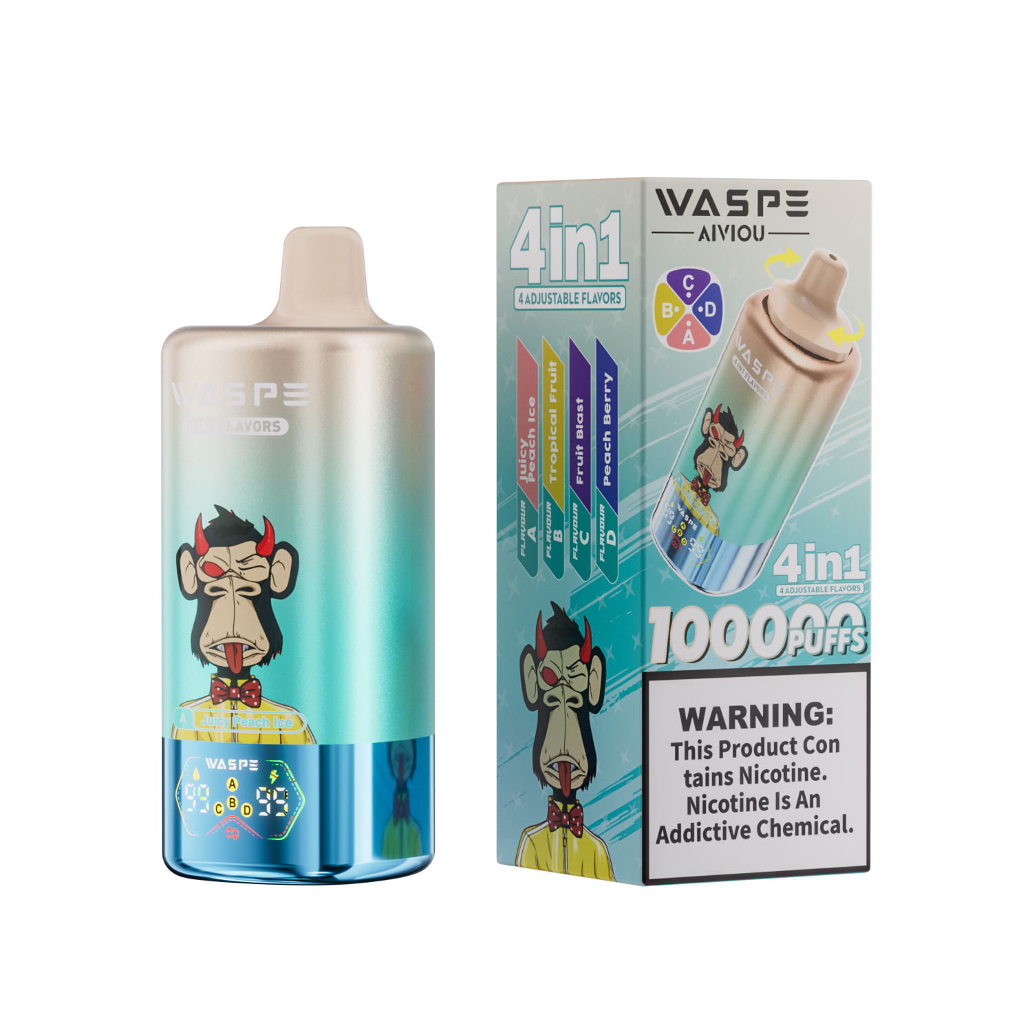 WASPE 4 in 1 100000 Juicy Peach Ice/Tropical Fruit/Fruit Blast/Peach Berry – Bild 2