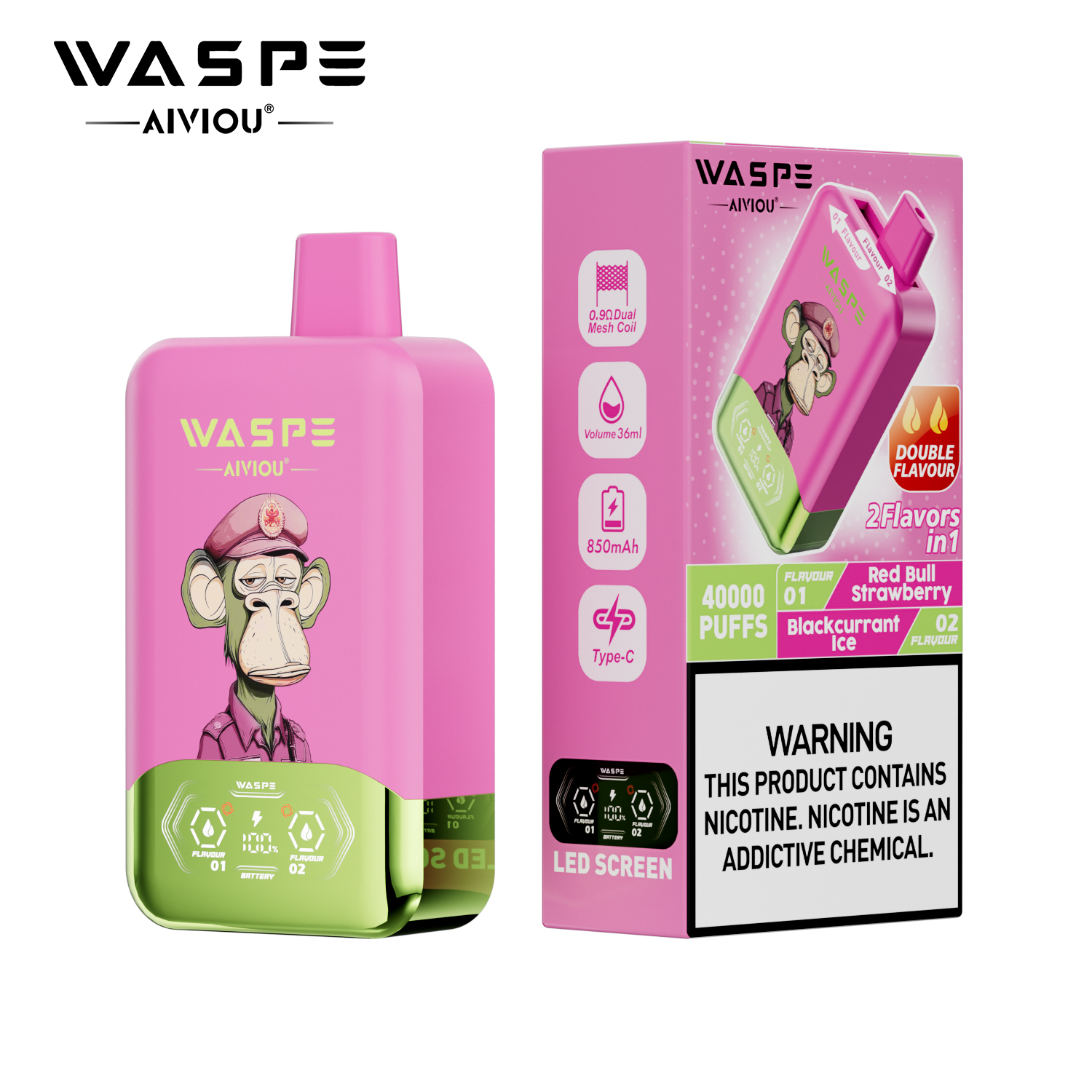 WASPE AIVIOU 40000 Red Bull Strawberry/Blackcurrant Ice – Bild 2