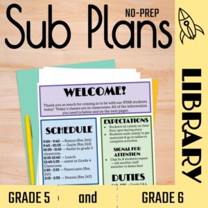 No prep library sub plans for grades 5 and 6