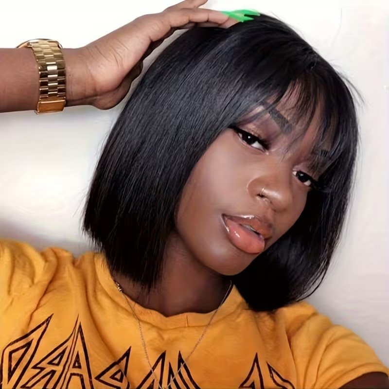 Perruque Bob Lisse en Cheveux Naturels avec Frange – Sans Colle