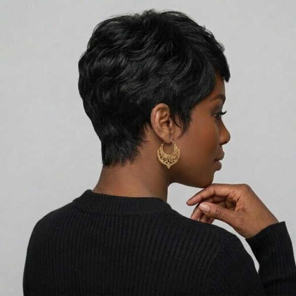 Perruque Pixie en Cheveux Naturels – Noire Naturelle