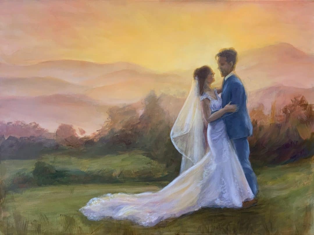 sunset wedding painting from southern california
