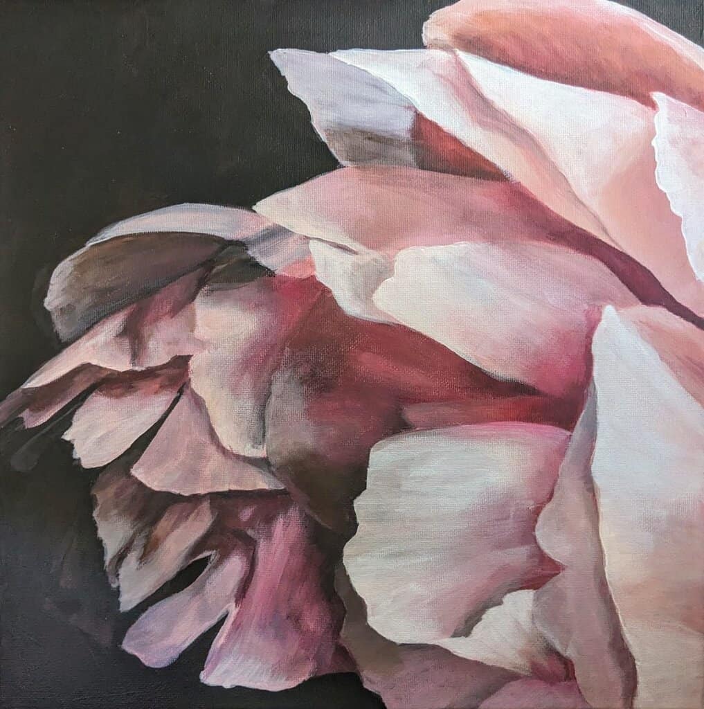 a close up painting of dramatic flower petals
