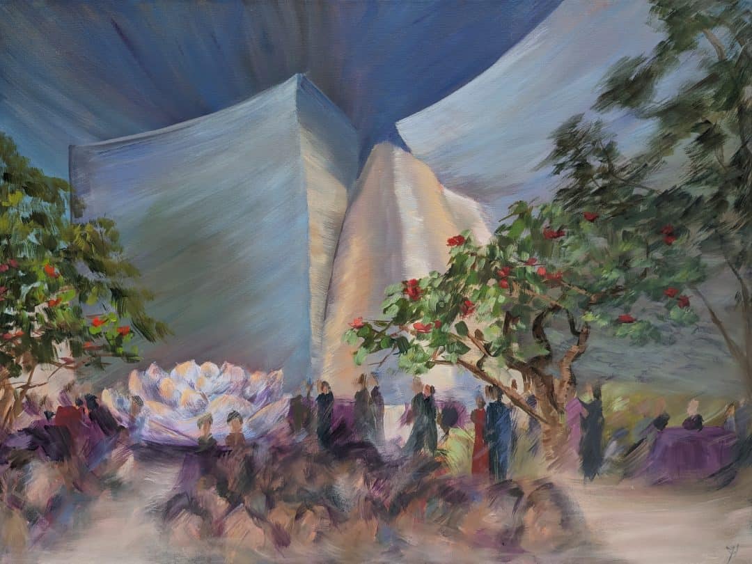 Painted scene of an event at Walt Disney Concert Hall