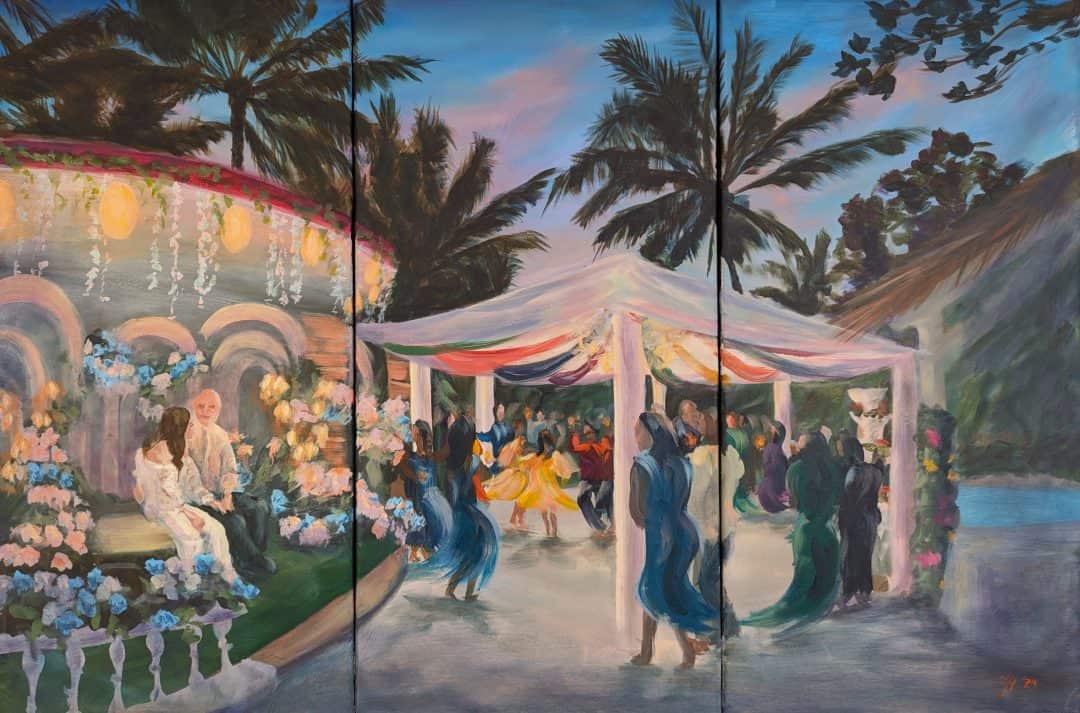 Vibrant, energetic live painting from a tropical event by Heidi Neilson