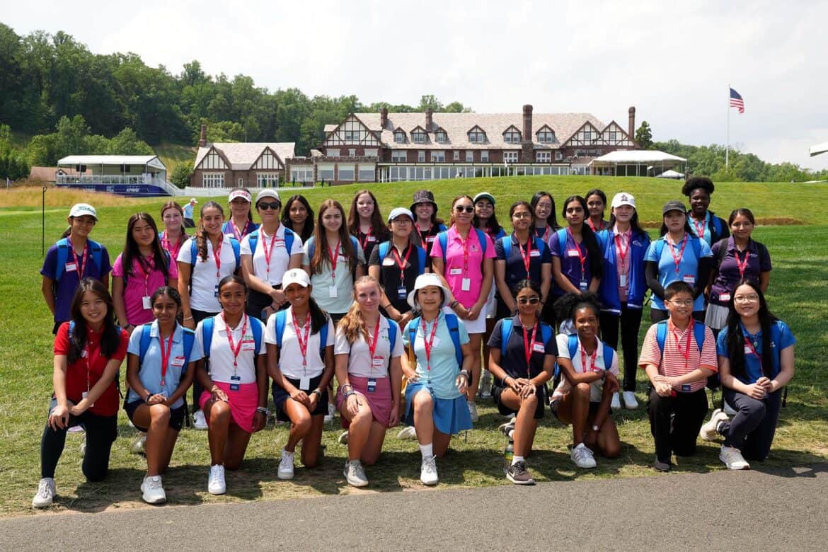 SPRINGFIELD, NJ - JUNE 19: Attendees pose for a photo during a Beyond the Green event before the KPMG Women's PGA Championship at Baltusrol Golf Club on Monday, June 19, 2023 in Springfield, New Jersey. (Photo by Darren Carroll/PGA of America)
