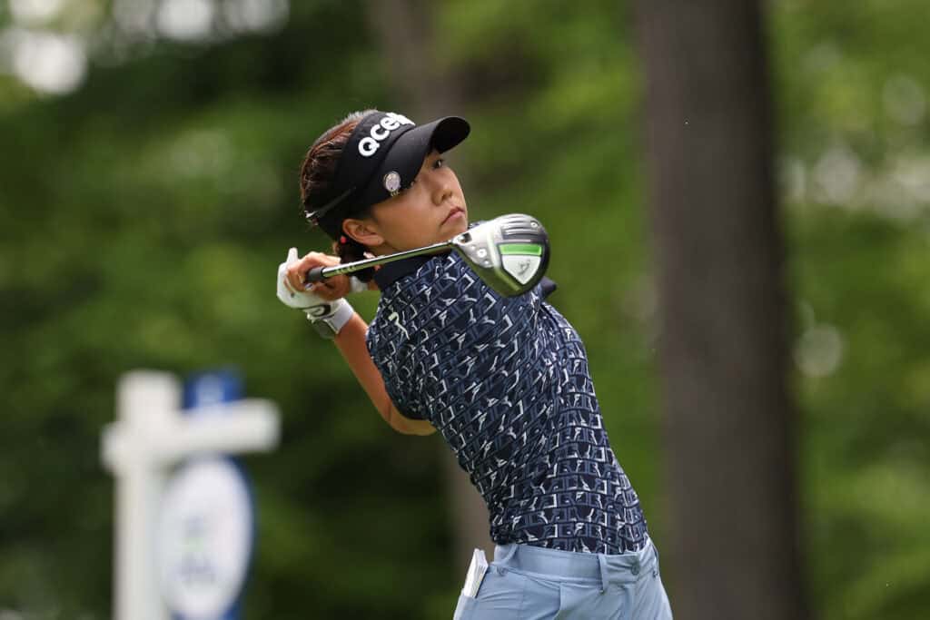 SPRINGFIELD, NJ - JUNE 24: Jenny Shin hits her tee shot on the third hole during the third round of the KPMG Women's PGA Championship at Baltusrol Golf Club on Saturday, June 24, 2023 in Springfield, New Jersey. (Photo by Scott Taetsch/PGA of America)