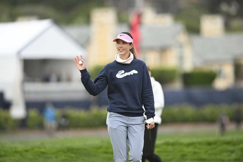 Michelle Wie West waves after finishing top her second round at the 2023 U.S. Women's Open at Pebble Beach Golf Links in Pebble Beach, Calif. on Friday, July 7, 2023. (Kathryn Riley/USGA)