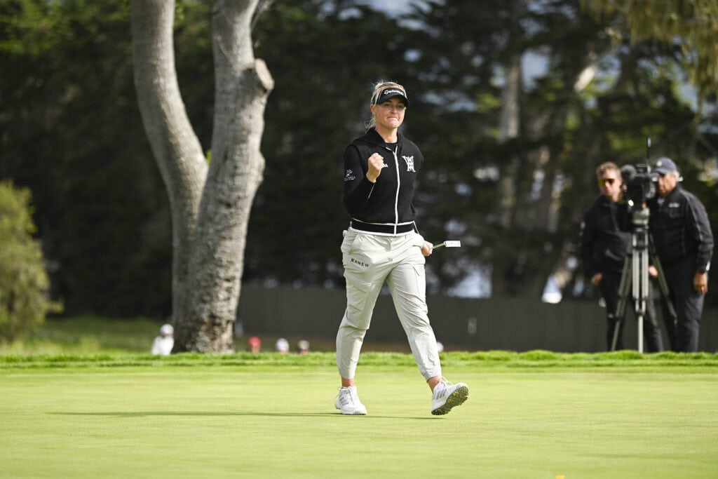 Charley Hull reacts to her birdie on the 16th hole during the final round at the 2023 U.S. Women's Open at Pebble Beach Golf Links in Pebble Beach, Calif. on Sunday, July 9, 2023. (Kathryn Riley/USGA)