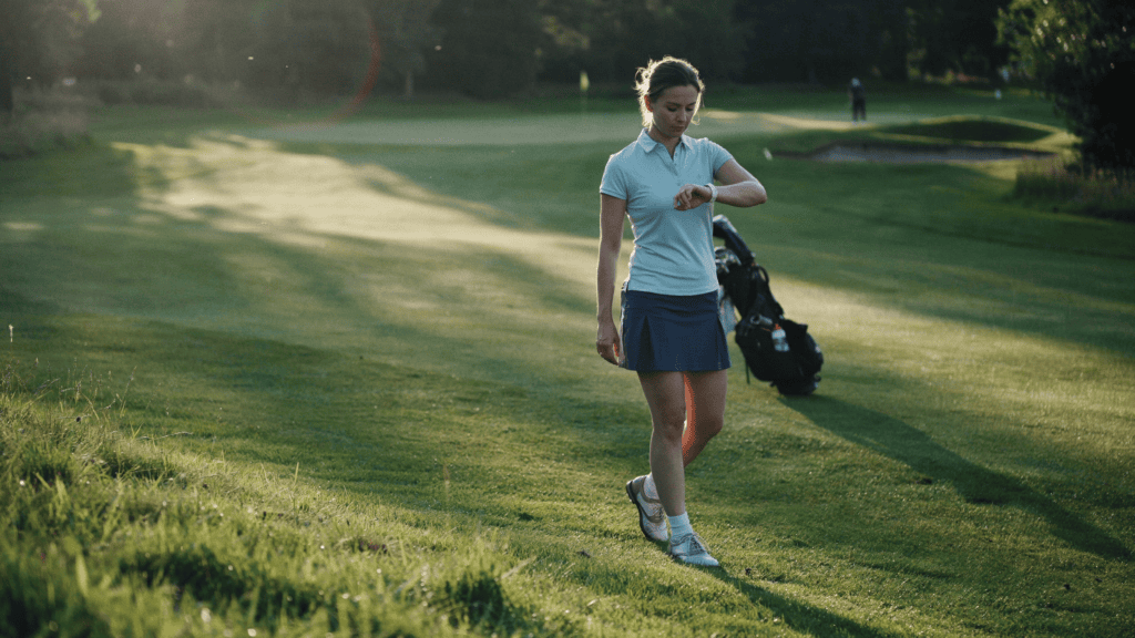 Female golfer looking at watch