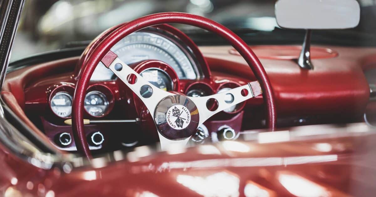Red interior of classic Chevrolet Corvette