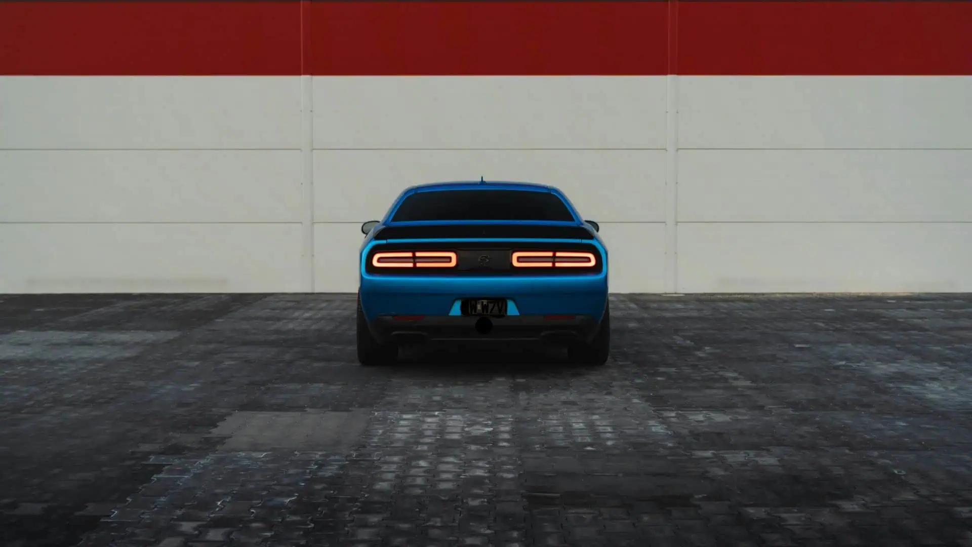 modern muscle car in blue