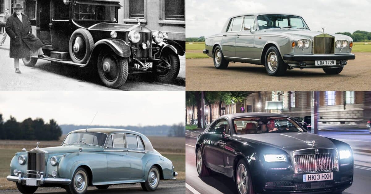 Four different Rolls Royce models throughout the years