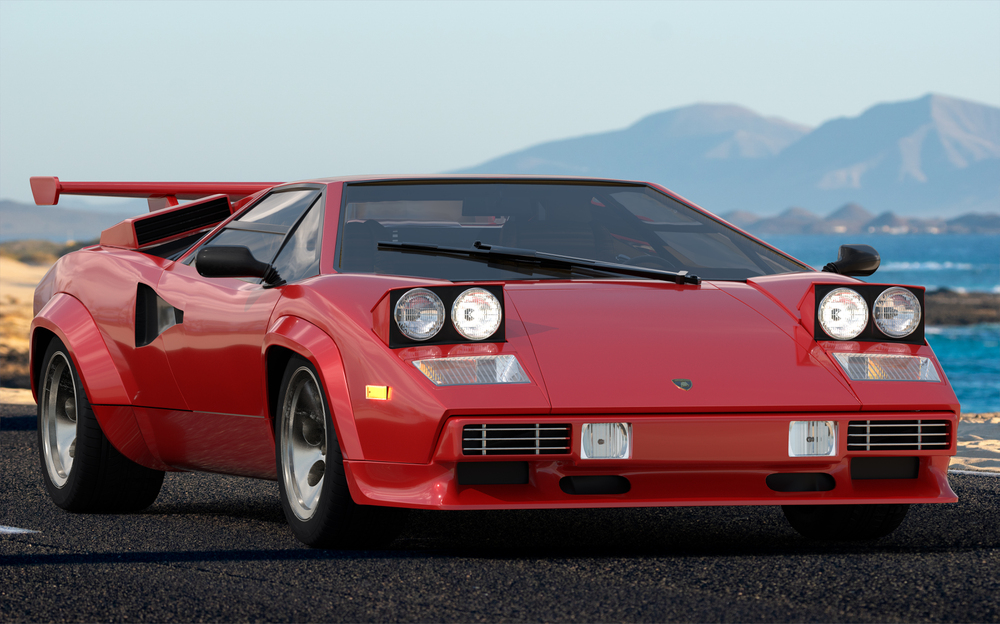 Red Lamborghini Countach with headlights