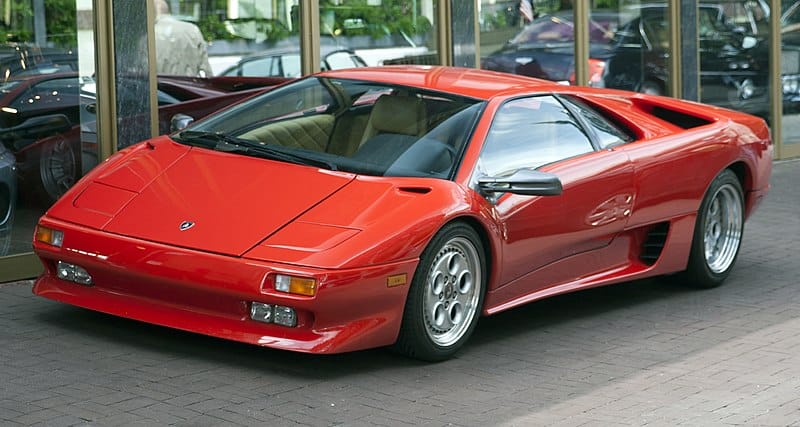Lamborghini diablo in red, available for woodside's collector car loan program