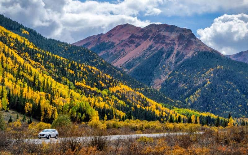 Million dollar highway in fall with bright yellow colors