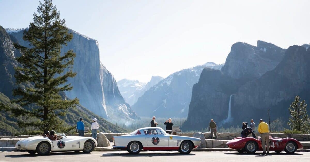 Three classic cars at classic car event in California