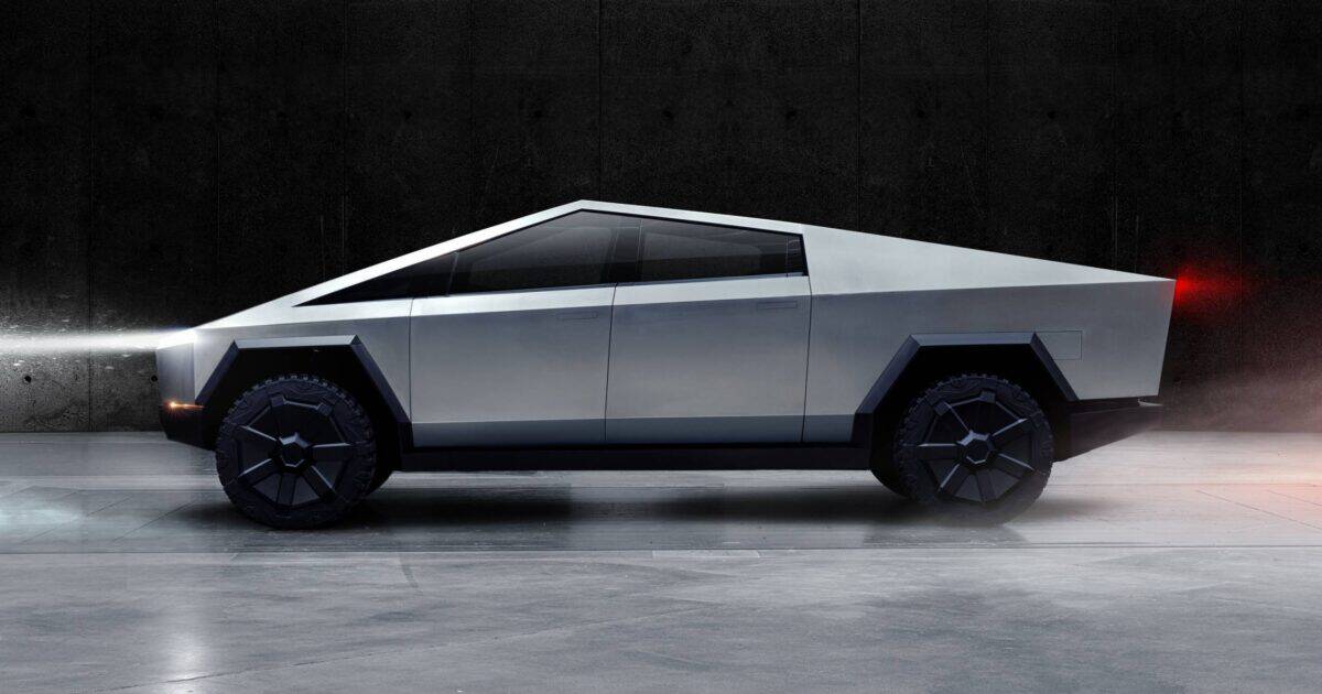 side view of cybertruck. Available for financing if purchase price is above $200,000.