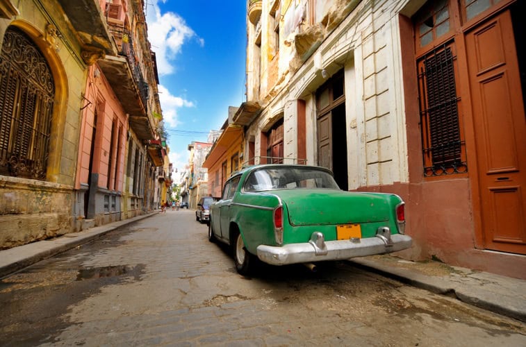 Old car in shabby Havana street, cuba