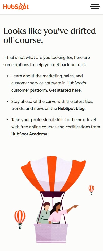 Hubspot 404 error page design — mobile