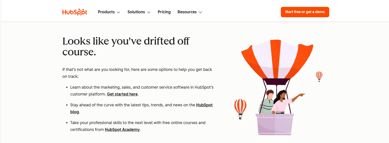 Hubspot 404 error page design — desktop