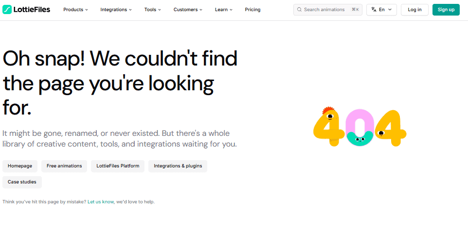 LottieFiles 404 error page design