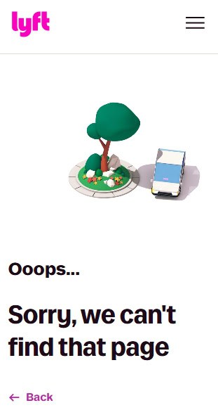 Lyft 404 error page design — mobile