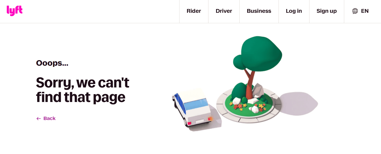 Lyft 404 error page design — desktop